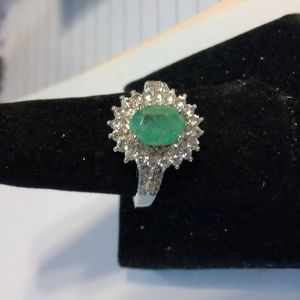 Stamped .925 Kagem Zambian Emerald and Diamond Ring    4.9 grams